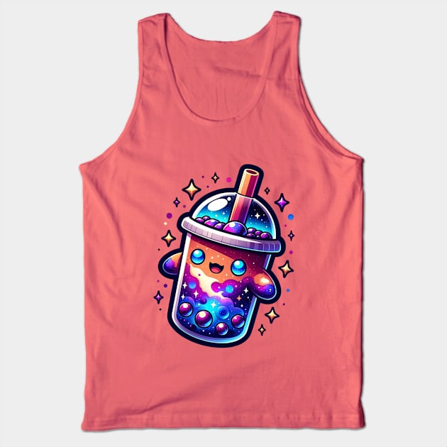 Galaxy Covered Cute Boba Tea Tank Top by Odetee